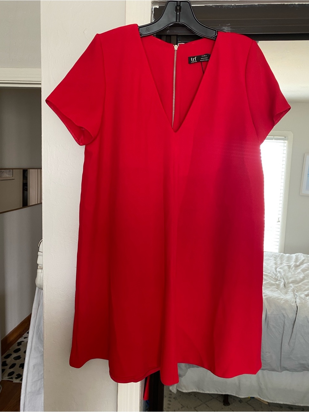 Zara Red Mini Dress with V-Notch Neck